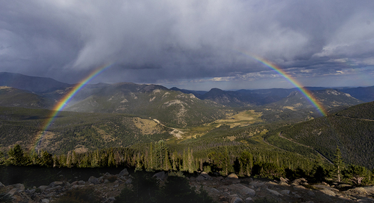 Rainbow over foothills