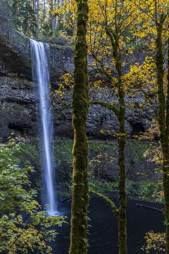 Long narrow falls and autumn foliage